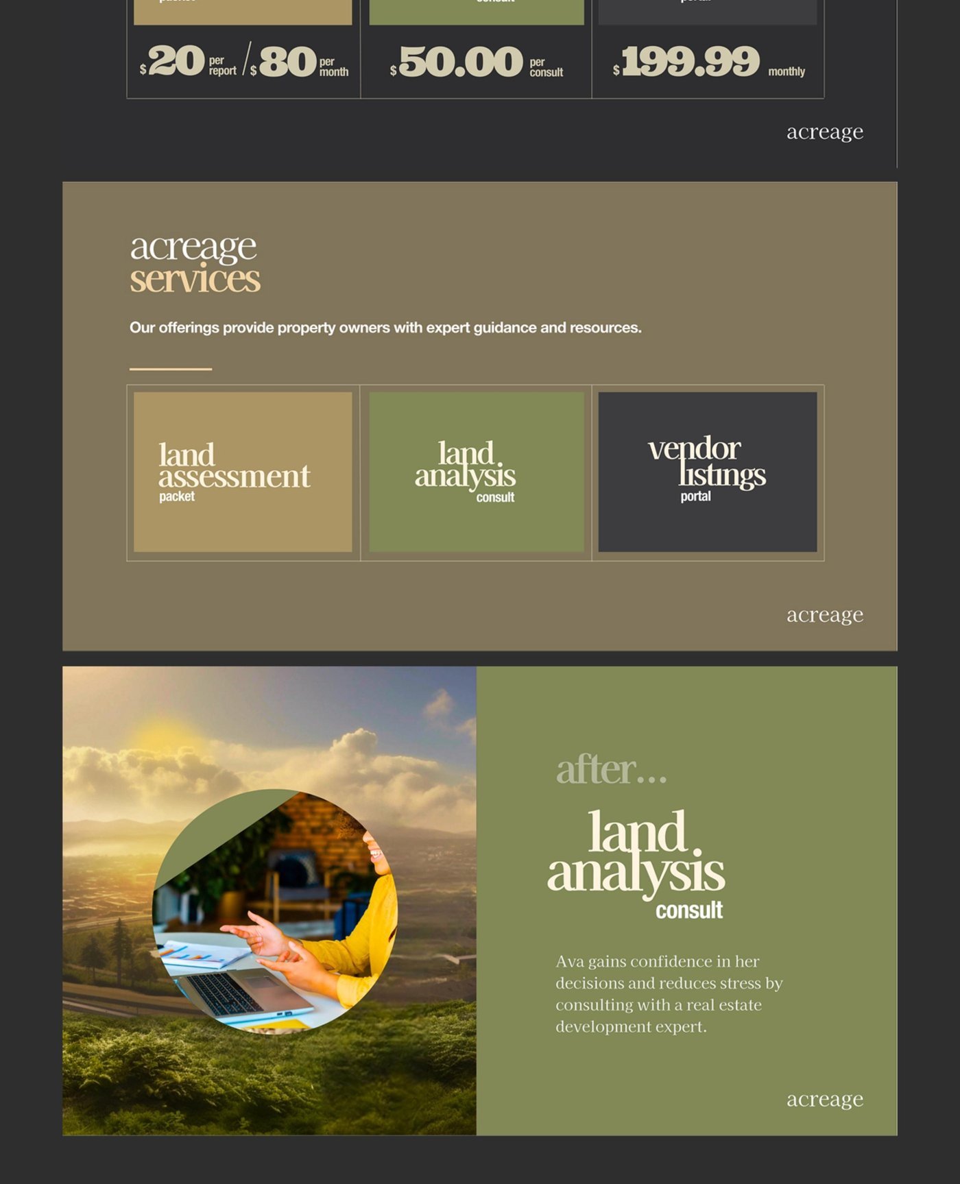 Acreage seed funding pitch deck with user story, revenue model, and fundraising ask
