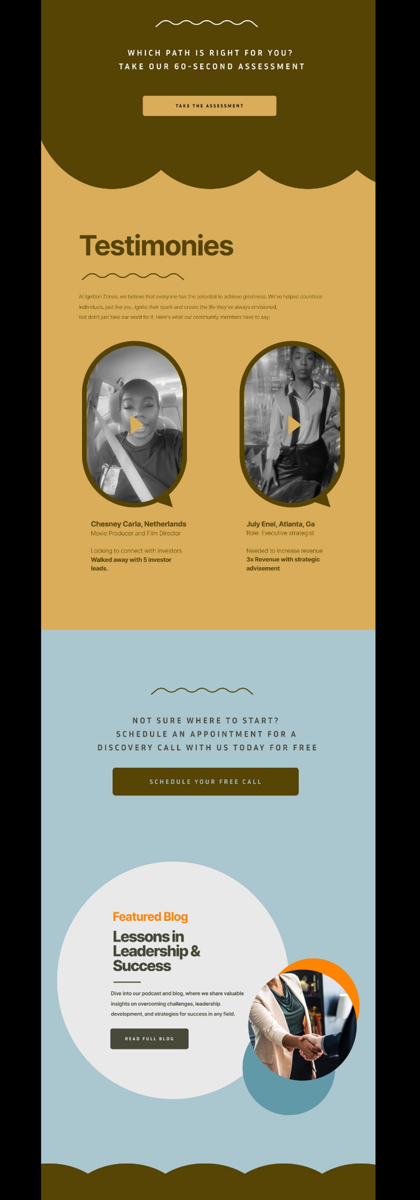 Ignition Zones and Figur8 landing pages for leadership and networking programs