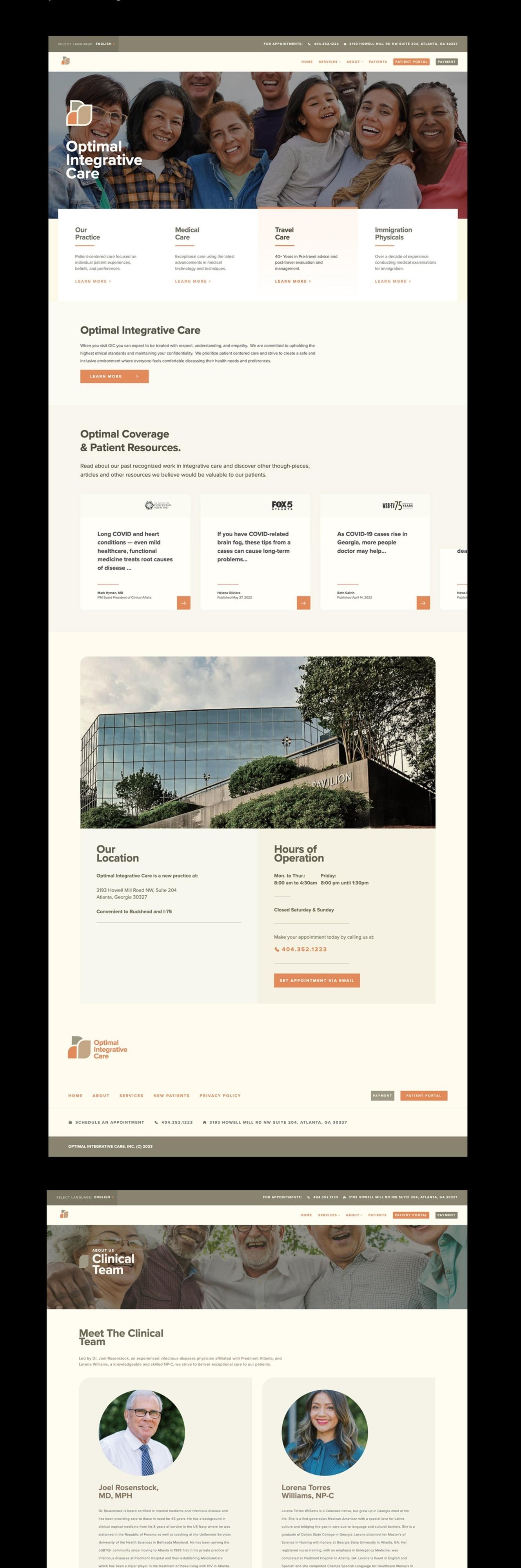 Optimal Integrative Care healthcare website with patient portal and service information